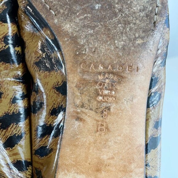 Casadei Womens Leopard Shoes Patent Leather Gold Tone Ring Brown 8 Animal Print - Picture 9 of 13